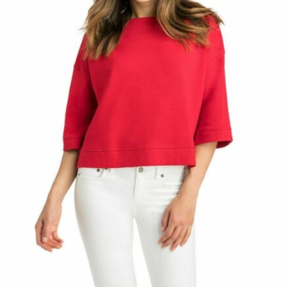 Vineyard Vines Womens Cropped Elbow Sleeve Popover Top Shirt Red Size Small NWT